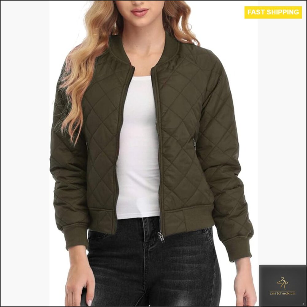Quilted Bomber Jacket Lightweight Polyester Zip U… - image 1